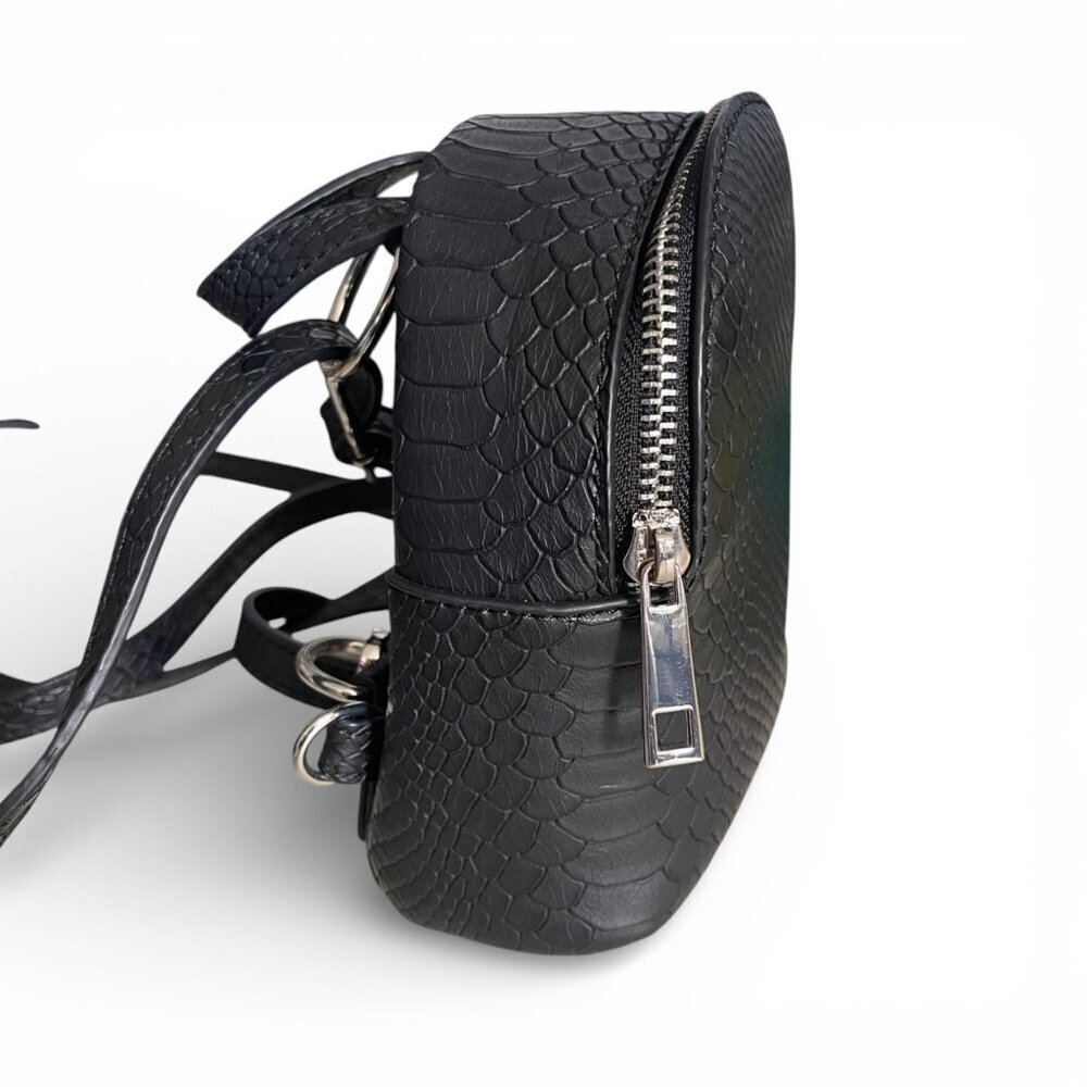 ASOS Black Faux Leather Mini Backpack With Snake Print & Adjustable Straps